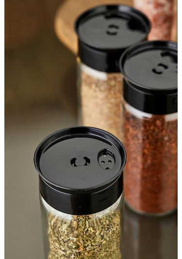 12'li Cam Baharatlık Seti - Siyah Siyah