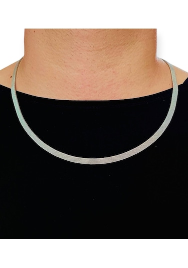 Silver-hasır-yassı Yüksek Kalite Paslanmaz Çelik Kolye 65 Cm
