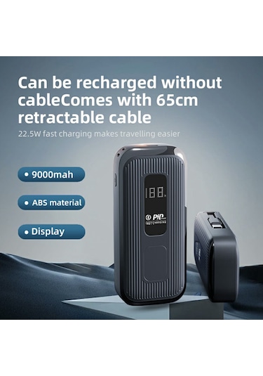 Mq3 9000mah Güç Bankası, Dahili C Tipi Kablo 22.5w Hızlı Şarj Dijital Ekran Taşınabilir Şarj Cihazı Siyah