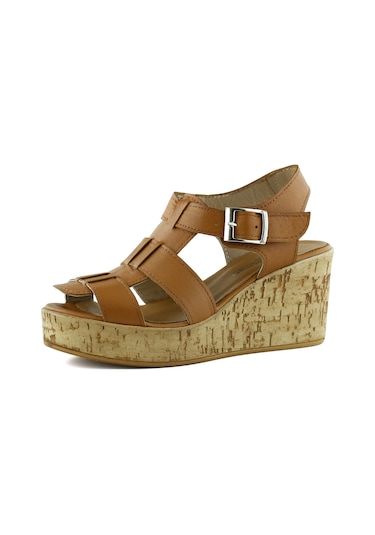 Erkan Saçmacı Xena Taba Hakiki Dana Derisi Mantar Taban Görünümlü Dolgu Topuklu Gladyatör Sandalet Taba Erkan Saçmacı Xena Taba Hakiki Dana Derisi Mantar Taban Görünümlü Dolgu Topuklu Gladyatör Sandalet Taba