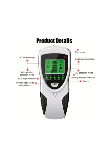 Chuangyinshop Beyaz 5'li 1 Multifonksiyonlu Duvar Dedektörü Lcd Ekran Sesli Alarm Metal Ahşap Dedektörü