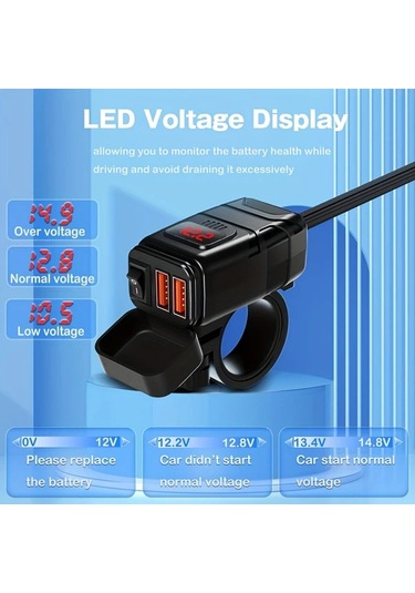 Boatshop1 Zh-854a1 Voltmetre Ve Aç Kap Anahtarı Çift Usb 6.8a Hızlı Şarj 3.0 Motosiklet Gidon Şarj Cihazı Telefon Tablet Gps İçin Sae Usb Adaptör