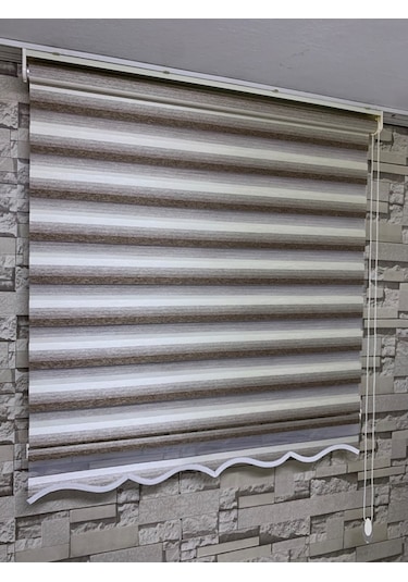 Kahve Krem Geçişli Zebra Perde (Etekli)