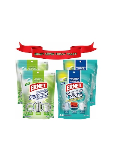 Ernet Temizlik Için Karbonat 2 x 1.5 KG + Ernet Çamaşır Sodası 2 x 2 KG