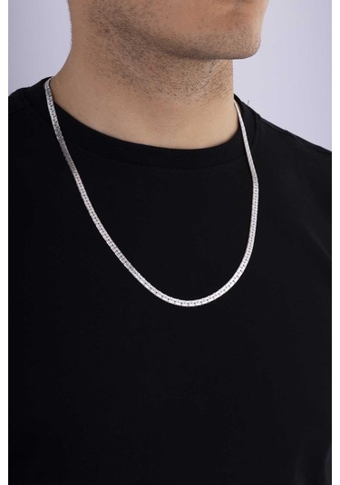 Gümüş Pazarım Kare Model Yassı Erkek Çelik Zincir Çok renkli