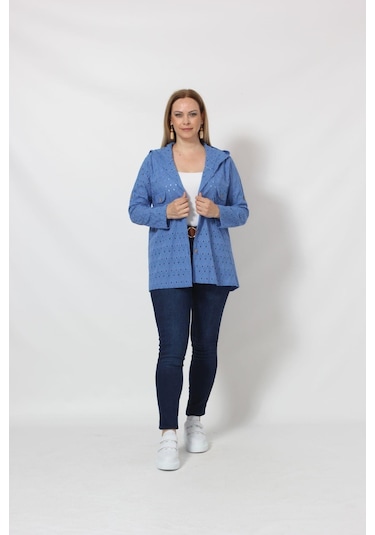 B029m Kapüşonlu Delikli Mevsimlik Ceket Mavi 001