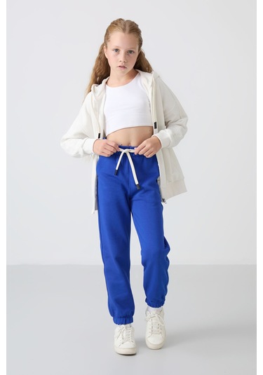 Tommy Life Gece Mavi Pamuklu İçi Tüylü Yumuşak Dokulu Standart Fit Nakışlı Kız Çocuk Eşofman Alt - 75158 Mavi