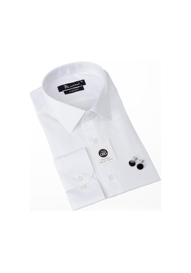Beyaz Ekstra Büyük Yaka 4 Drop Rahat Kesim Micro Kumaş Kol Düğmeli Regular Fit Erkek Gömlek - 189-1-dc24w 001