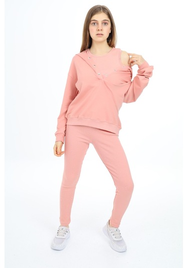 Toontoy Kız Çocuk Üçlü Taytlı Takım Koyu Pudra