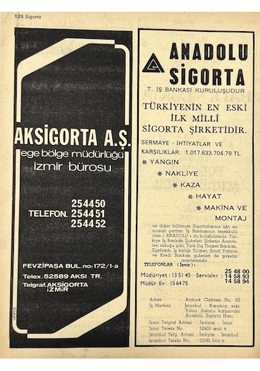 İzmir 1982-1983 Meslek Reklam İlanı Efemera S527