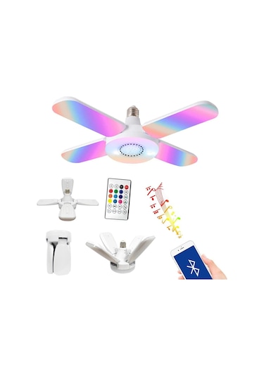 48W Rgb Kumandalı Bluetooth Hoparlörlü Pervane Şeklinde Lamba E27
