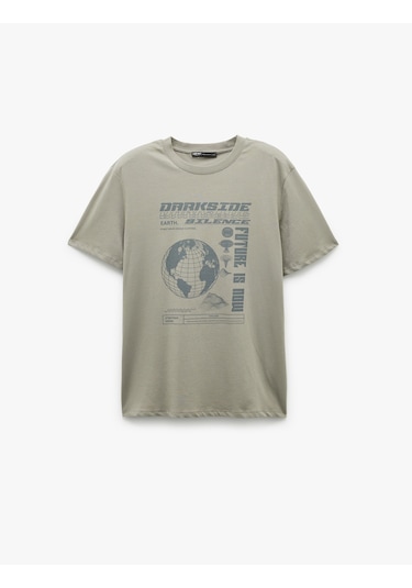 Koton Kısa Kollu Bisiklet Yaka Regular Fit Pamuklu Baskılı Tişört Gri 6wam10006hk Gri