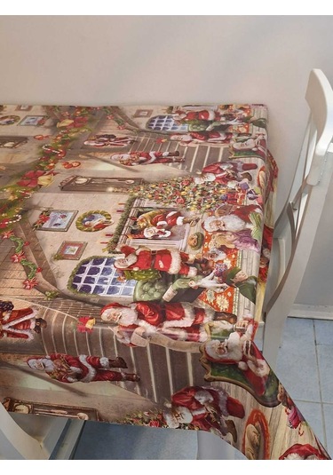 Yeni Yıl Desenli Elyaflı Pvc Masa Örtüsü Silinebilir Ve Su Geçirmez Muşamba Dkrm29c Kahverengi