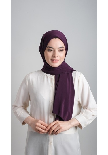 Mürdüm Pratik Hazır Geçmeli Eşarp Sandy Kumaş Sade 1817_07 Mürdüm