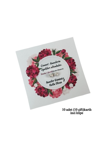 Anneler Günü Hediyesi Hadis-i Şerifli 100 Çift İnci Küpe Ve Kartları