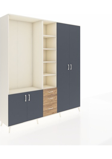 Hyperion Dolap 13 Raflı 3 Çekmeceli 4 Kapaklı 220x44x243 Aytaşı-antrasit/çam Antrasıt/atlas Çam