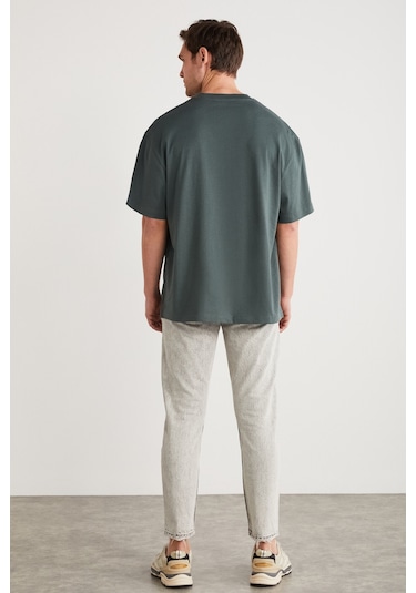 ATLANTA Erkek %100 Pamuklu Kısa Kollu Baskı Detaylı Yeşil T-Shirt