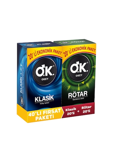 Okey Klasik Prezervatif + Okey Rötar Prezervatif  2 x 20'li