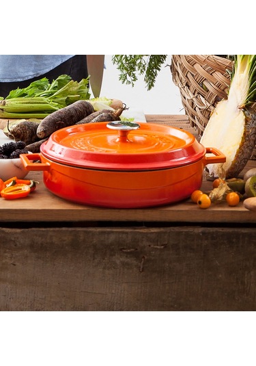 Lava Döküm Çok Amaçlı Yayvan Tencere Çap Ø 24 Trendy Serisi - Turuncu Turuncu