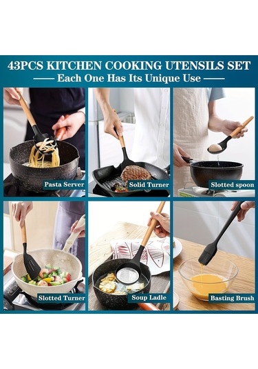 Tcherchi 43 Parça Yapışmaz Pişirme Gereçleri Seti Siyah