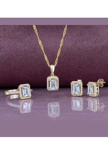 Singapur Zincirli Baget Taşlı Gümüş Takı Seti