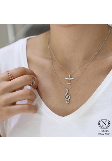 925 Ayar Gümüş Uçak Kolye, Beyaz 77170769