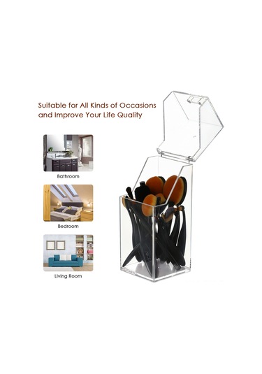 Hfambition Akrilik Şeffaf Makyaj Fırça Kutusu - Korumalı Kapaklı Organizer, Tidy Ve Temiz Tutucu 9x9x20.5cm Diğer