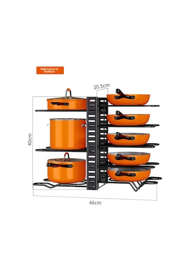 Yifomall Siyah Dik Konumlu 8 Katlı Çift Taraflı Çelik Tencere Rafı - Yüksek Dayanıklı, Yüksekliği Ayarlanabilir Mutfak Gereçleri Depolama Organizerı Diğer