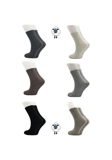 Kadın Lambswool Yün Kışlık Çok Renkli Yarım Konç Çorap 6'lı Paket Çok Renkli
