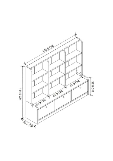 Bofigo 3 Kapaklı 9 Raflı Dolap Kitaplık Çok Amaçlı Dolap Oyuncak Dolabı Demet Beyaz Beyaz