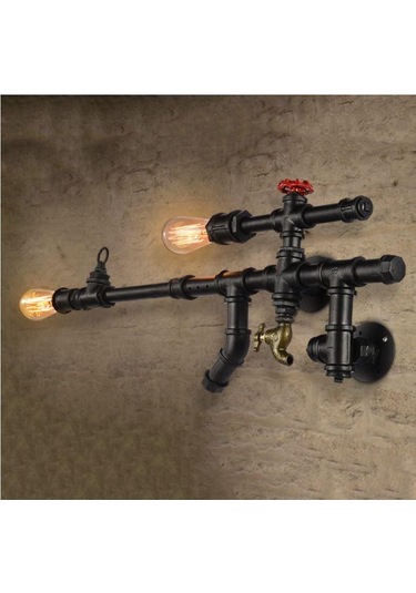 Rustik Aplik Vintage Silah Şeklinde Borulardan Duvar Lambası Hediyelik Duvar Apliği Diğer