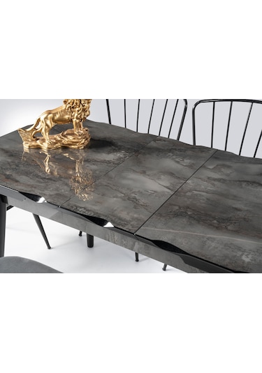 Tekno Elma Mdf Açılır Mutfak Masa Sandalye Takımı 60x100 Siyah