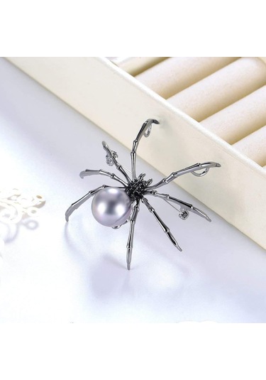 Viktorya Tarzı Sedef Broş Ve Mikro Save Spider Broş Siyah