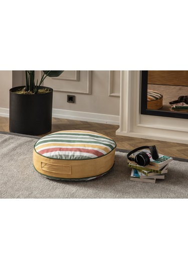 Çok Renkli Yuvarlak Puf Yer Minderi, 60 X 60 Cm