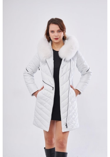 Derinss Dka1704 Hakiki Deri Kadın Beyaz Kaban/mont 001