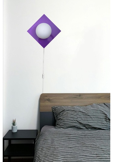 Kare Aplik Fişli Eflatun Mor