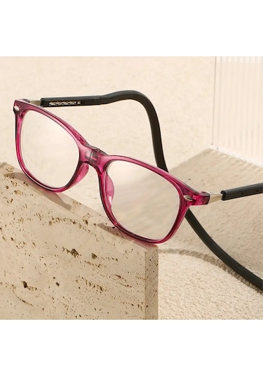 Mıknatıslı Manyetik Boyun Kordonlu Mavi Işık Korumalı Ekran Yakın Okuma Gözlüğü Pembe