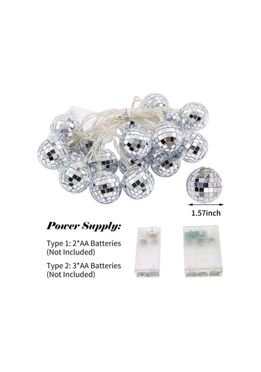 Suofeng 3 Metre 20 Led Renkli Ayna Top Mosaik Işık Zinciri - Sürekli + Yanıp-sönen Mod - Aa Pil Pil Yok Çok Renkli