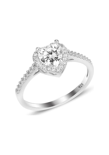 Taşlı Beyaz Kalp 925 Ayar Gümüş Sevgiliye Eşe Anneye Hediye Yüzük