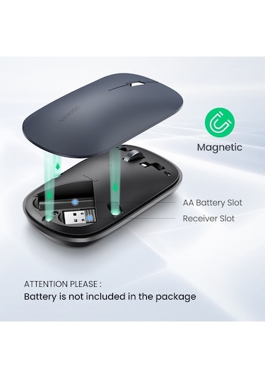 Prestigegoods Ugreen Mu001 Kablosuz Optik Mouse, Akıllı Güç Modu, Sessiz, 18 Ay Pil Ömrü, 10m Mesafe, Oyun İçin Optimal MU001