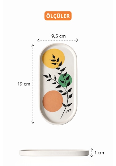 Modern Bohem Tarz Dekoratif Oval Tabak - El Yapımı Botanik Desenli Ev Dekoru 9,5 X 19 Cm