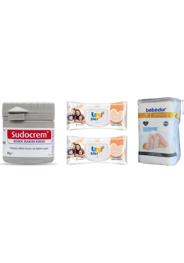 Bebek Bakım Seti Sudocrem 60 G + Uni Baby Islak Mendil 2x90 Lı + Bebedor Temizleme Pamuğu 60 Lı