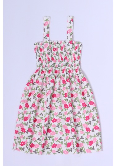 Kız Çocuk Askılı Elbise Çiçek Desenli B35 Hcm00119 Fuşya