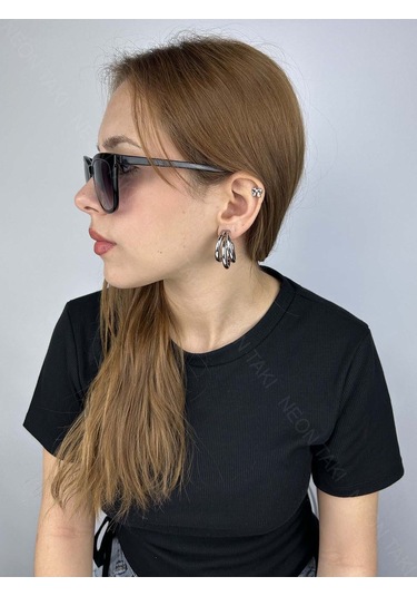 Çoklu Görünüm 3lü Paslanmaz Çelik Küpe 586, Gümüş Renk Gümüş