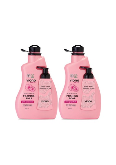 Vione 2 Adet Köpük Sabun El Ve Yüz İçin Doğal Pembe Greyfurt 2 Lt Köpük Yapıcı Sabunluk Hediyeli
