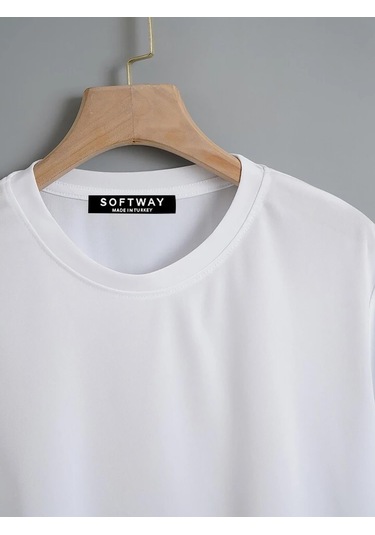 Kadın Oversize Bisiklet Yaka Düz Crop T-shirt - Beyaz