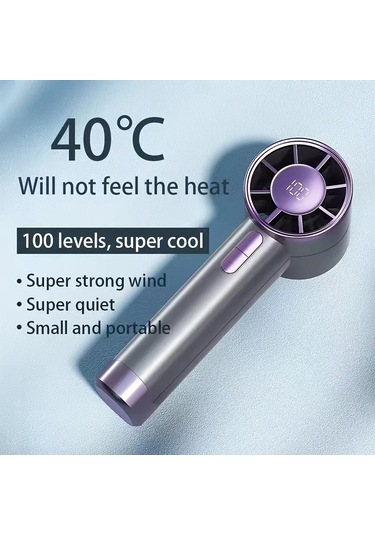 Mini Taşınabilir El Fanı 100 Hızı Turbo Masaüstü Fan Led Ekran İle Usb Pil Sey Whıte