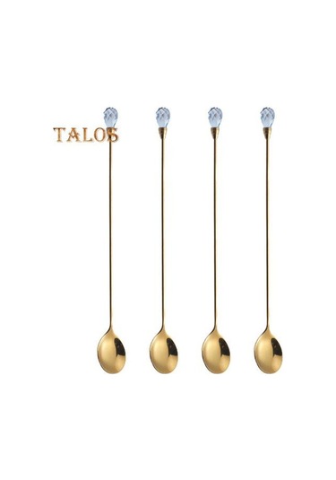 Mavi 4 Adet Tatlı Kaşığı Cilalı Yüzey Çok Fonksiyonlu Taşınabilir Yaratıcı Paslanmaz Çelik Dondurma Çay Kaşığı Mutfak Aracı