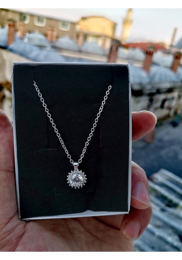 Ervanur Gümüş Kaplama Zirkon Tektaş Kadın Kolye Gümüş