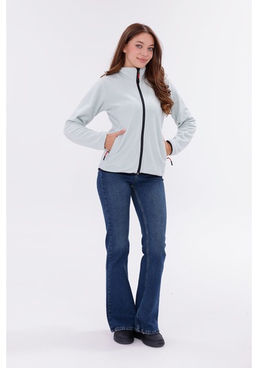 Monox Kadın Slim Fit Tam Fermuarlı Polar Ceket Yeşil